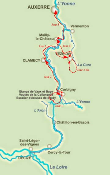 Carte Canal du Nivernais à vélo