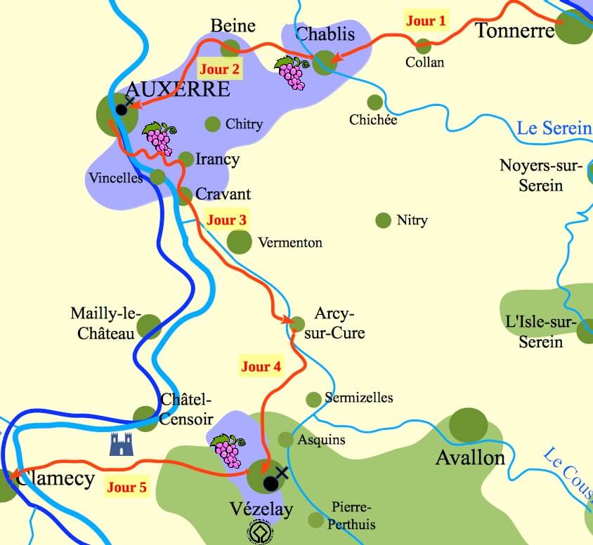 Carte de la randonnée Compostelle : sur les sentiers de la Bourgogne
